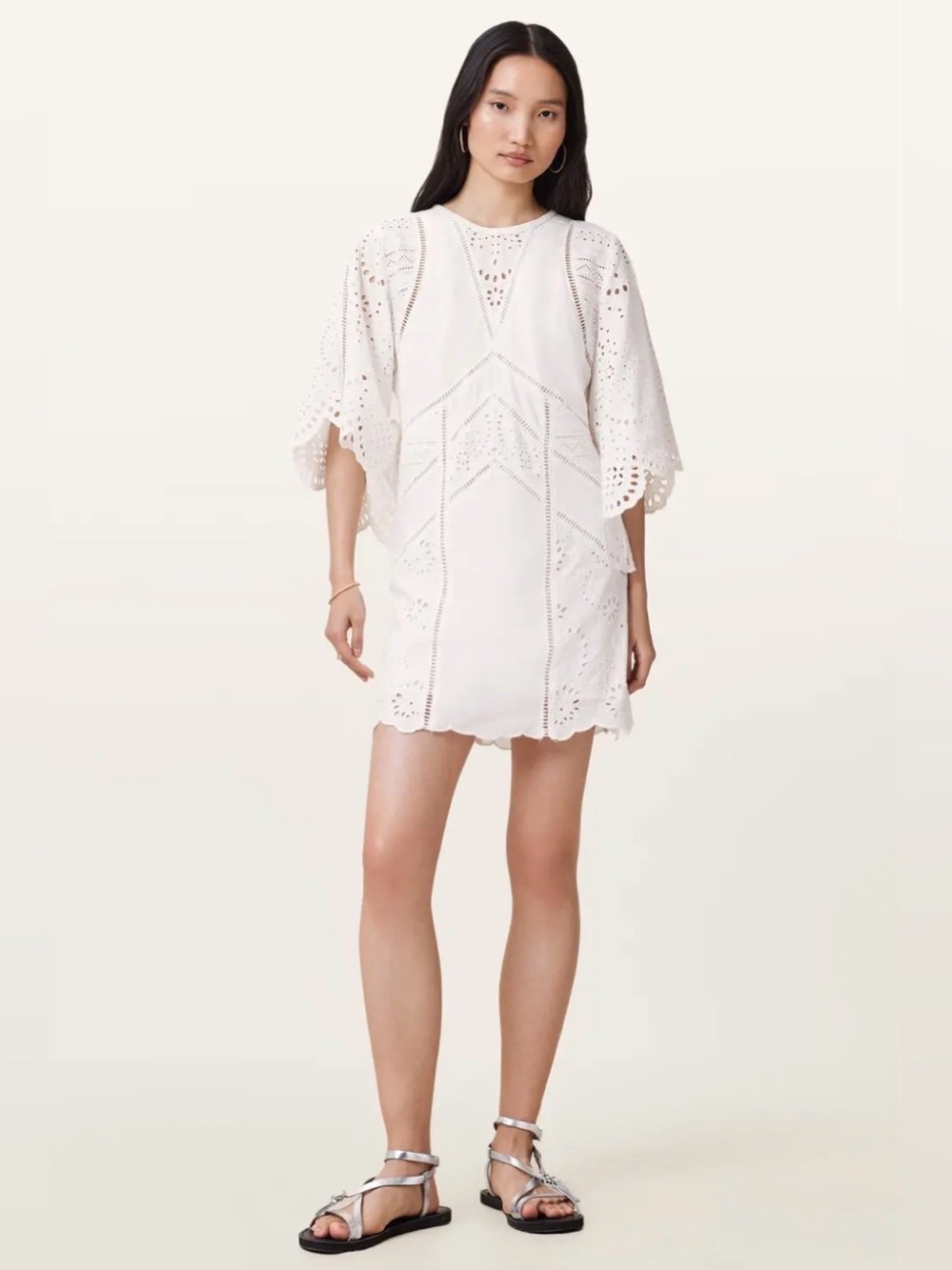 NWT Allsaints Luci Broderie Eyelet Embroidered Mini Dress Size US 2, Snow White